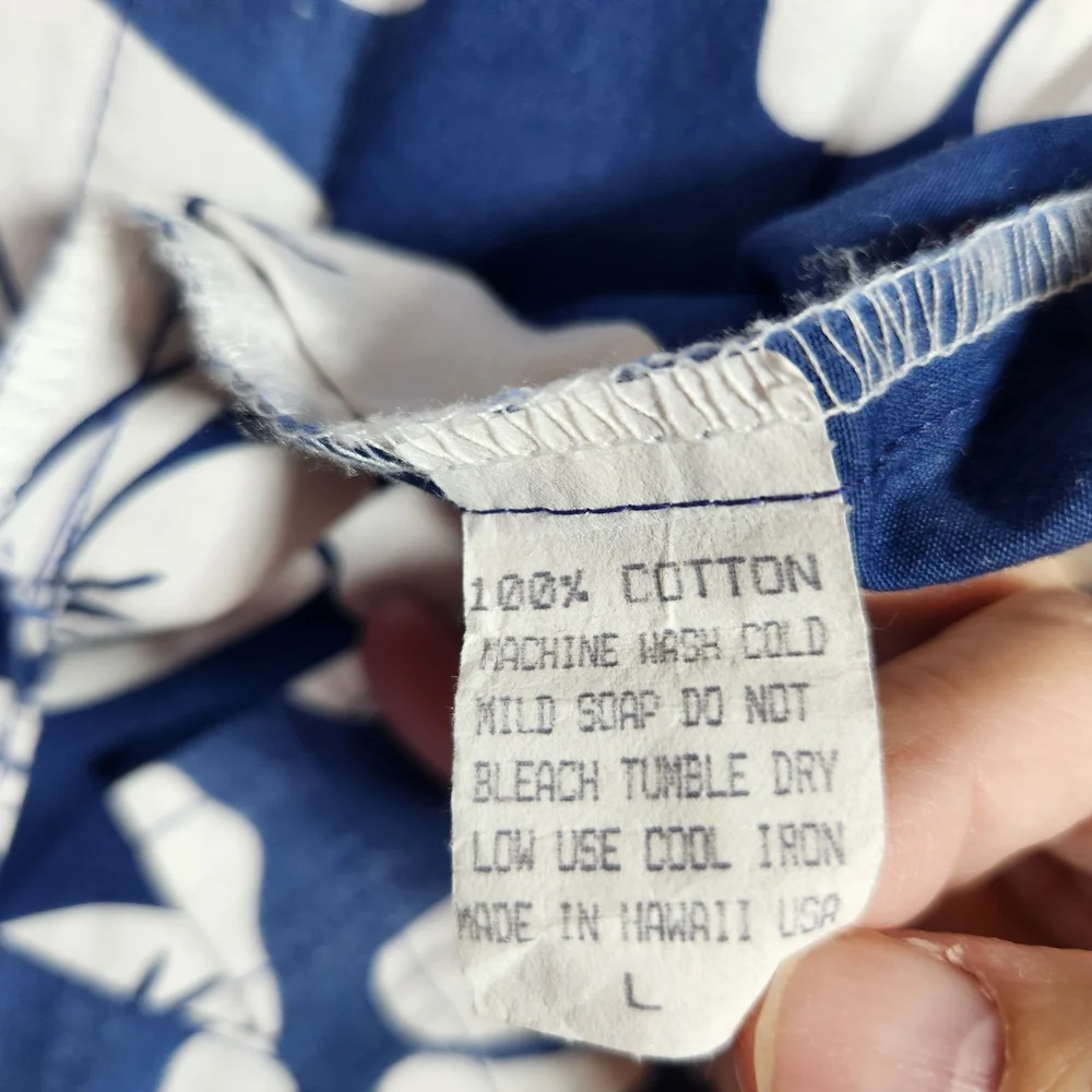 Paradise Bay Men's L Blue Floral Hawaiian Casual Button Down Shirt 100% Cotton - Picture 7 of 7